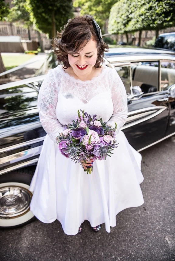 Robe de mariée grande taille longueur thé avec manches 3/4 | Robe vintage des années 1950