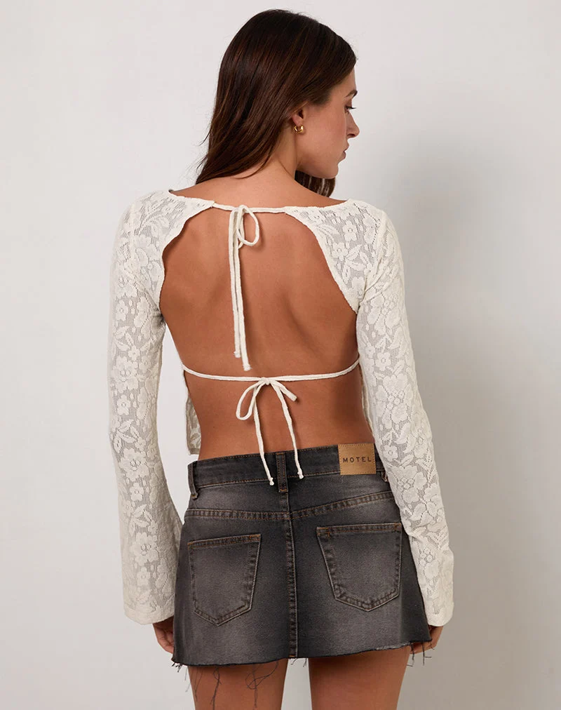 Halfi Long Sleeve Top in Hibiscus Crochet Lace Ivory