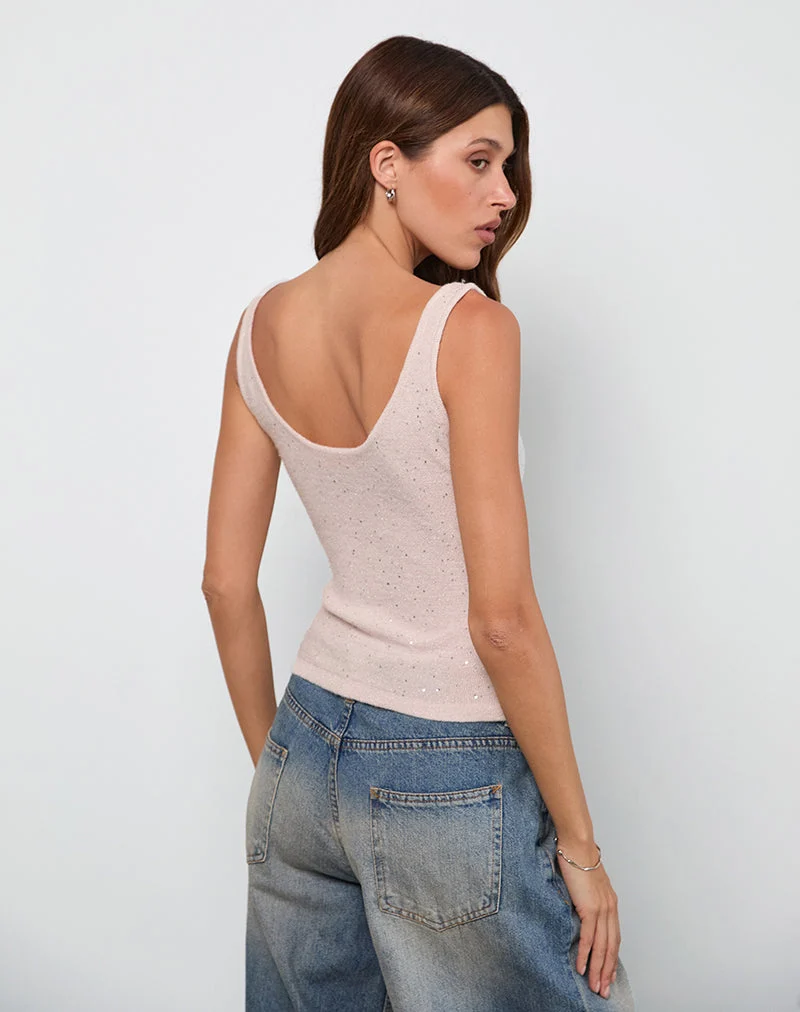 Top de gilet Sepai en paillettes dispersées rose