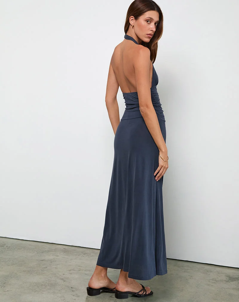 Robe longue Ryoko en Cupro Ocean Storm