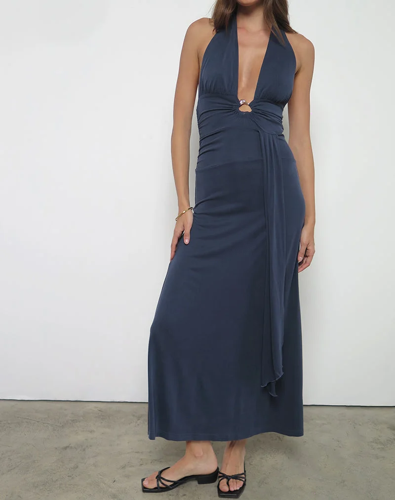 Robe longue Ryoko en Cupro Ocean Storm