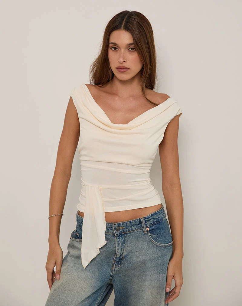 Top drapé Neida en cupro crème