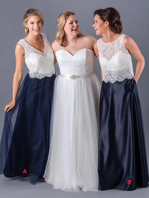 Robes de demoiselle d'honneur d'automne longues dépareillées avec haut en dentelle deux pièces style bohème décontracté