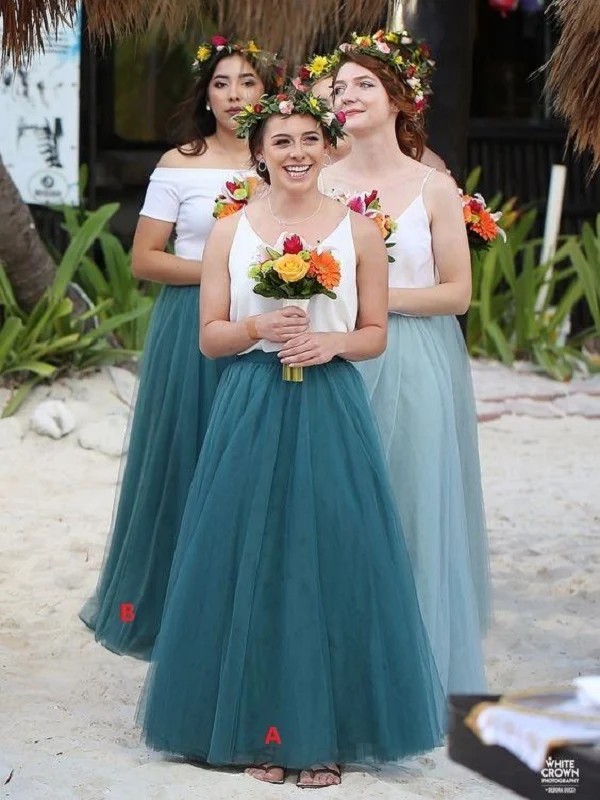 Ensembles de robes de demoiselles d'honneur deux pièces de plage décontractées en tulle d'été