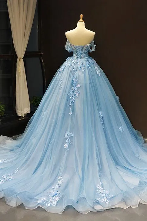 Robe de bal romantique bleue à épaules dénudées en tulle et dentelle pour bal de fin d'année 20081621
