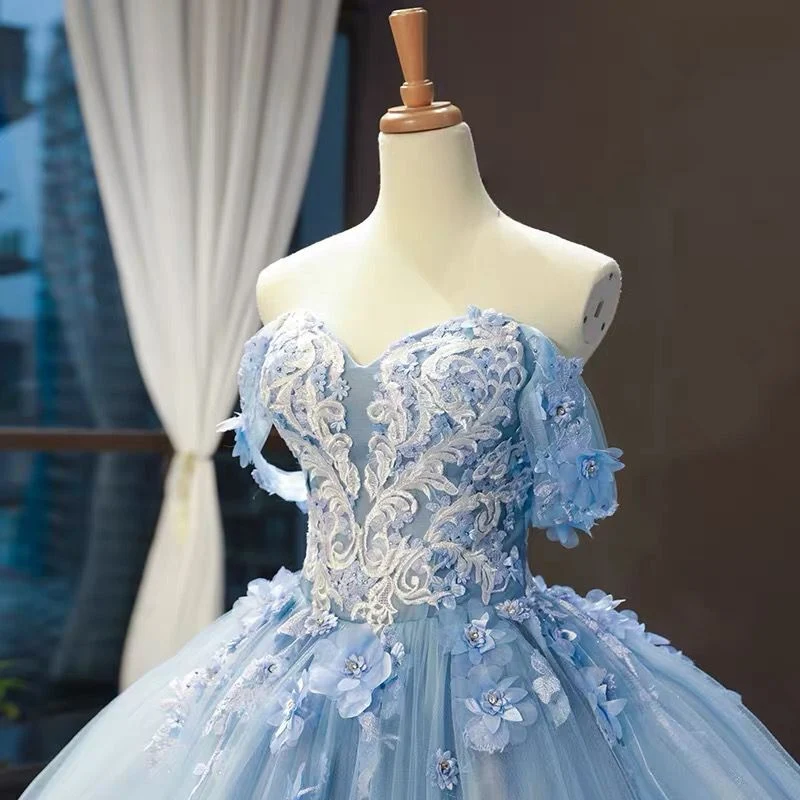 Robe de bal romantique bleue à épaules dénudées en tulle et dentelle pour bal de fin d'année 20081621
