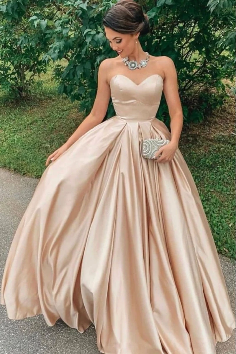 Robe de bal longue simple en satin gonflé champagne robe de bal Poofy robe de bal 20081619