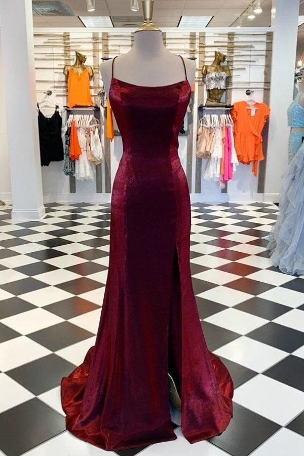 Robe de bal bordeaux avec fente dos nu robe de bal robes formelles bordeaux