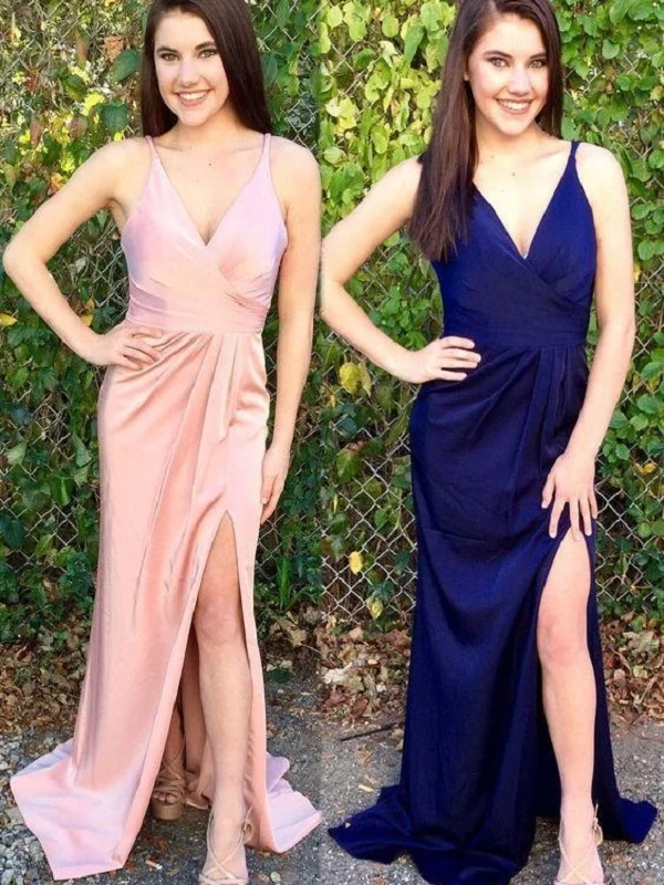 Robe de bal longue et chic à bretelles spaghetti avec fente latérale | Robes de soirée séduisantes 20081616