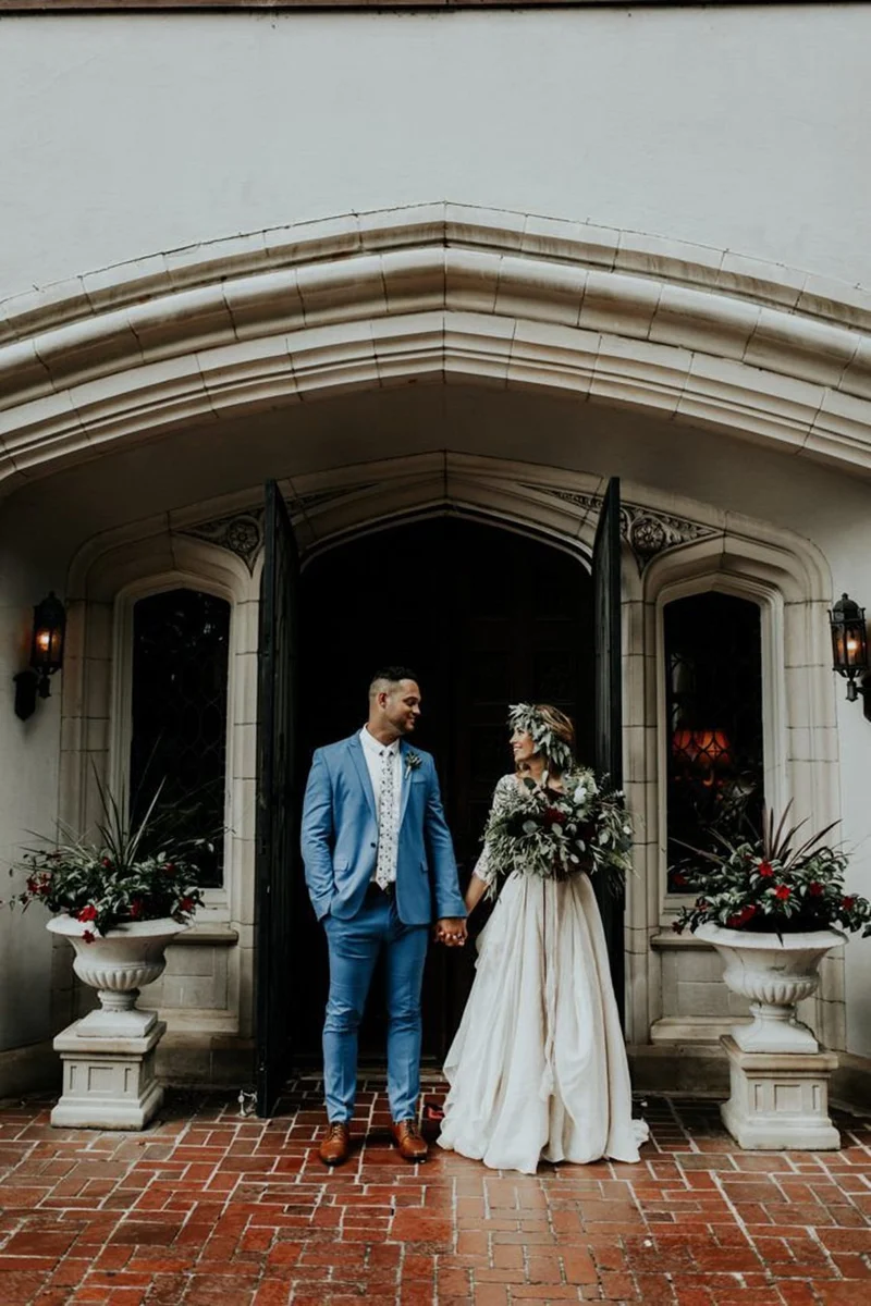 Haut de mariée en dentelle style bohème rustique et décontracté avec manches 3/4