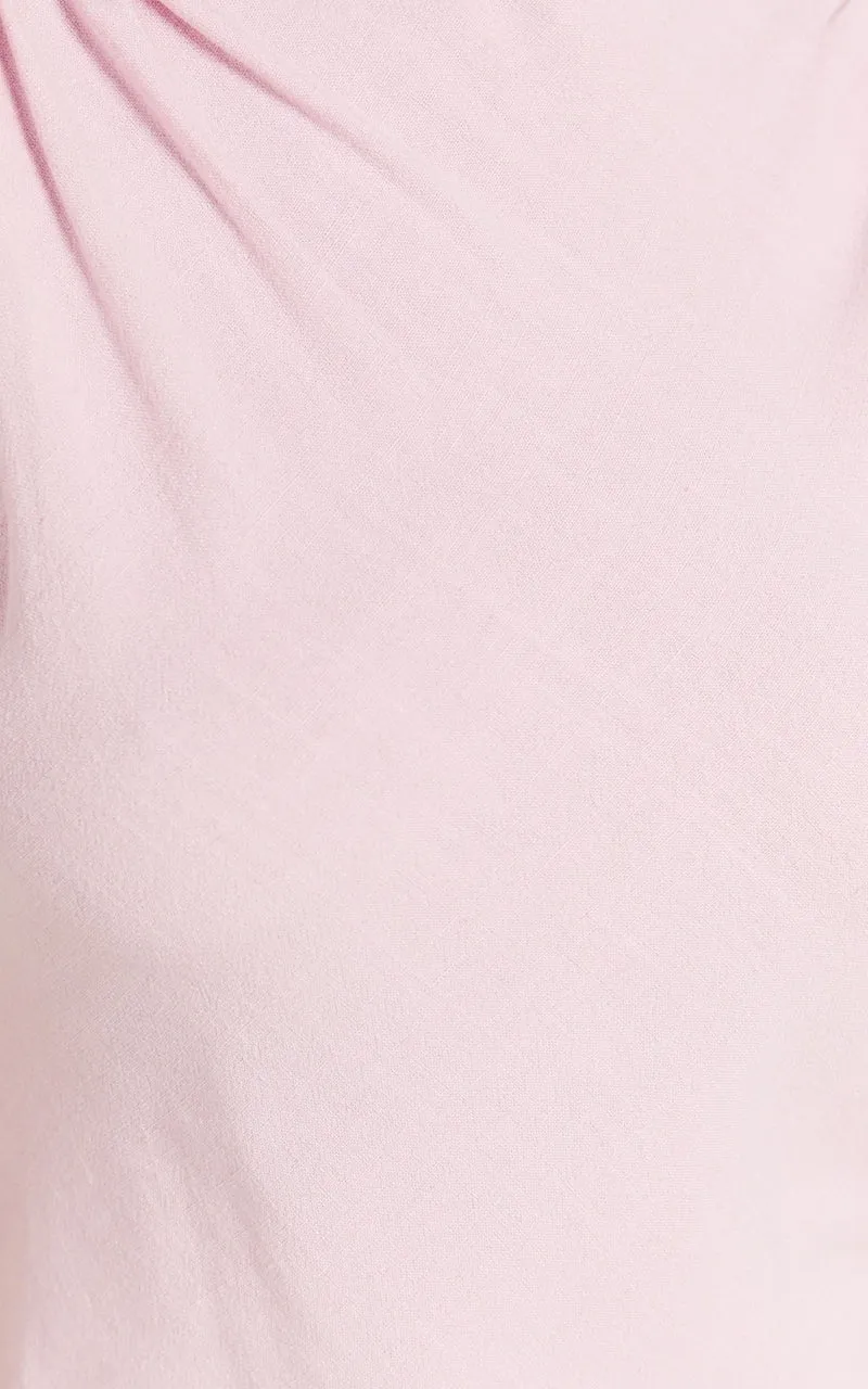 Jessenia Midi Dress - Linen High Neck Dress in Soft Pink