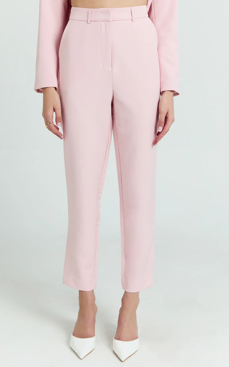 Hermie Pants - High Waisted Cropped Tailored Pants in Pale Pink