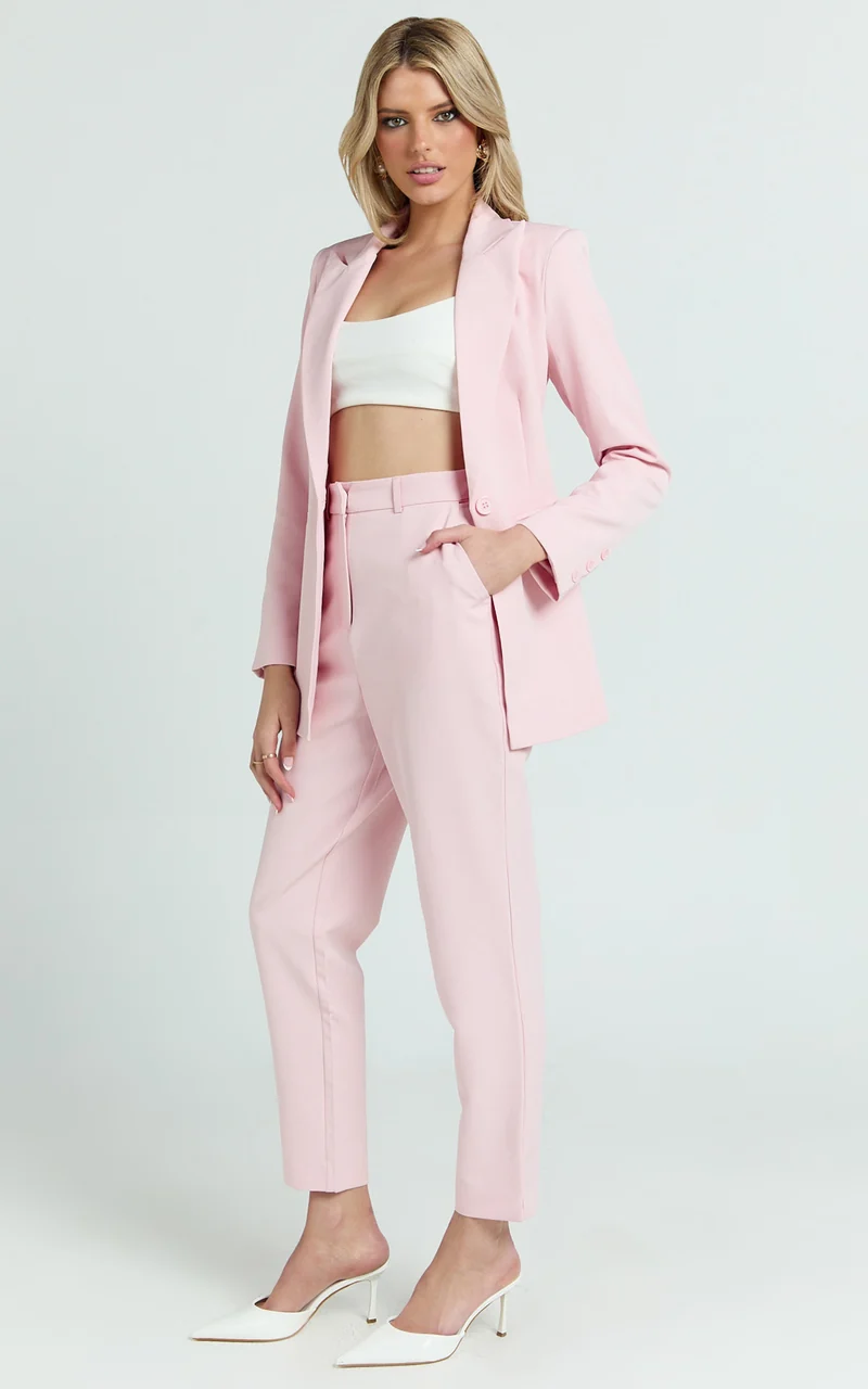 Hermie Pants - High Waisted Cropped Tailored Pants in Pale Pink