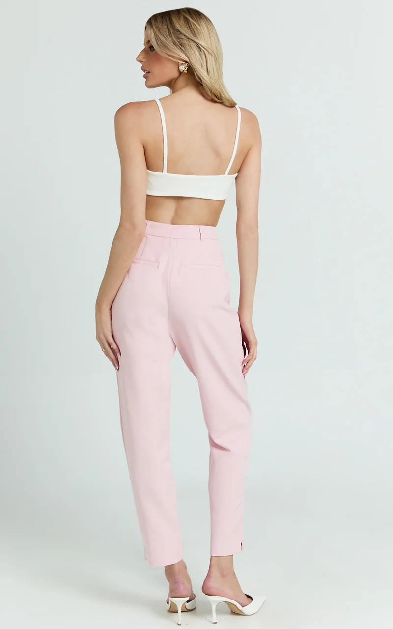 Hermie Pants - High Waisted Cropped Tailored Pants in Pale Pink