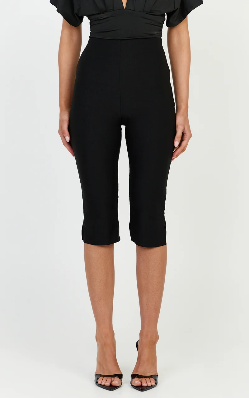 Melenda Pants - Tailored Side Split Capri Pants in Black