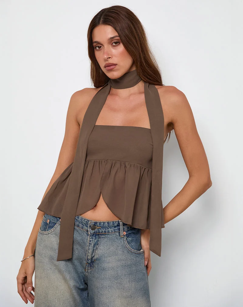 Desir Bandeau Top in Chiffon Coffee