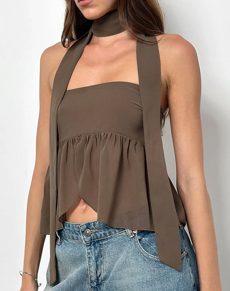 Desir Bandeau Top in Chiffon Coffee