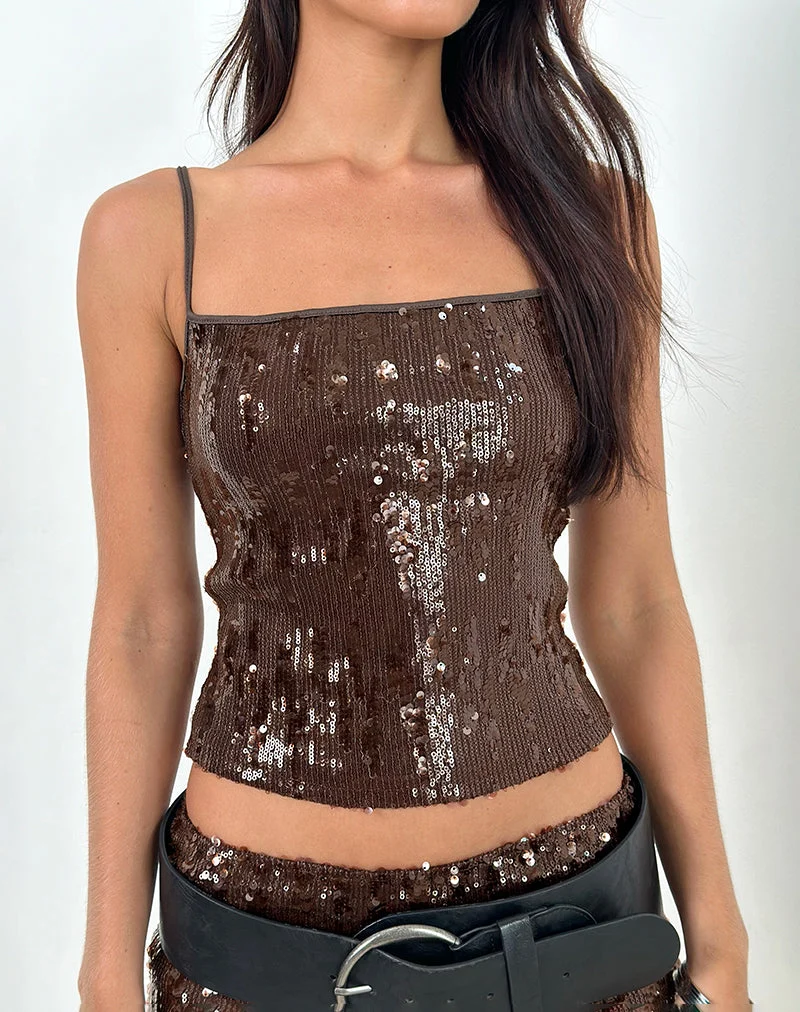 Biyaya Cami Top avec bordure en brun pailleté