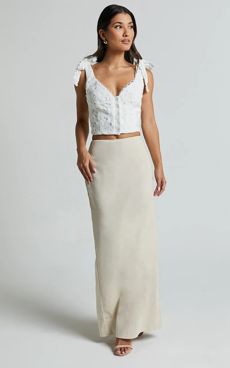Artie Top - Tie Shoulder Lace Top in White