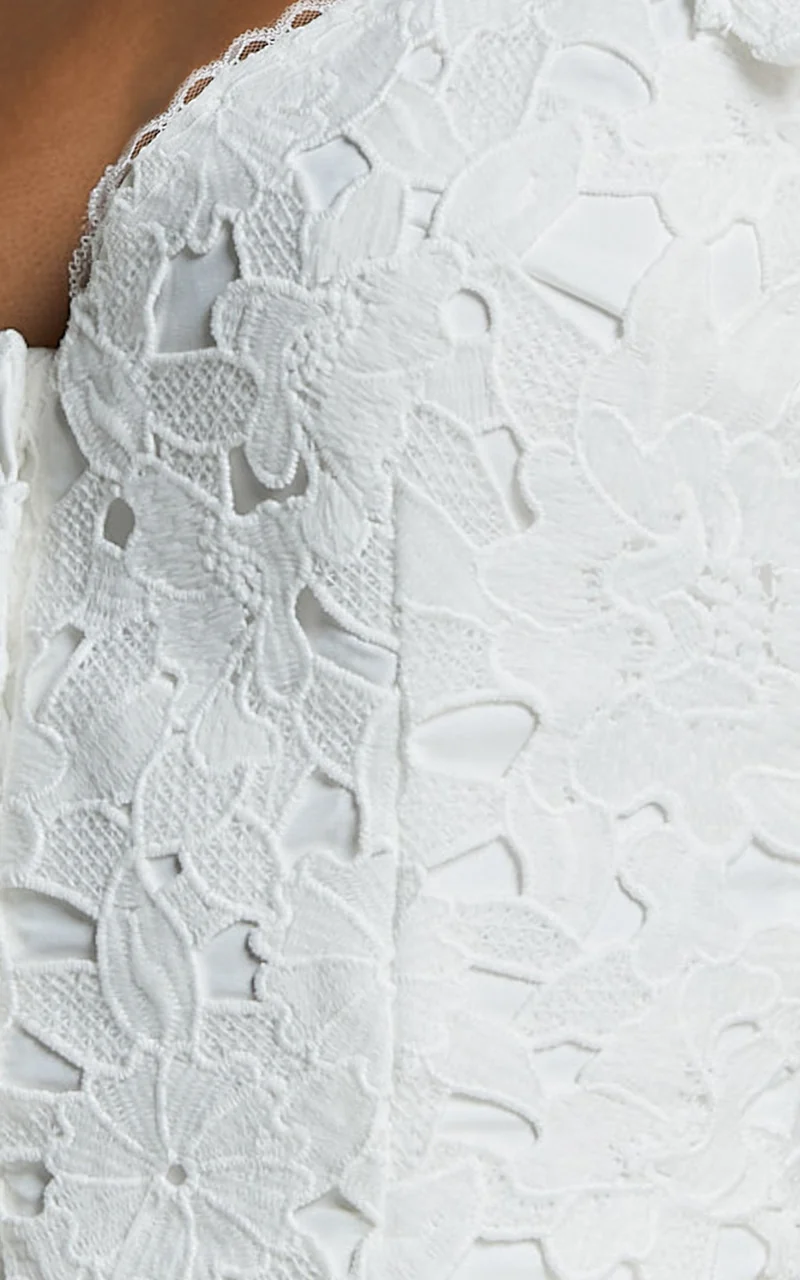 Artie Top - Tie Shoulder Lace Top in White