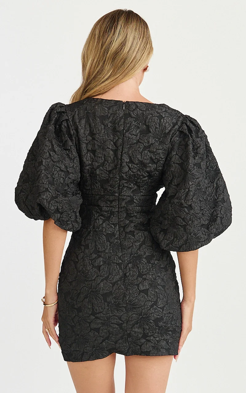 Miley Mini Dress - V Neck Bodycon Dress in Black