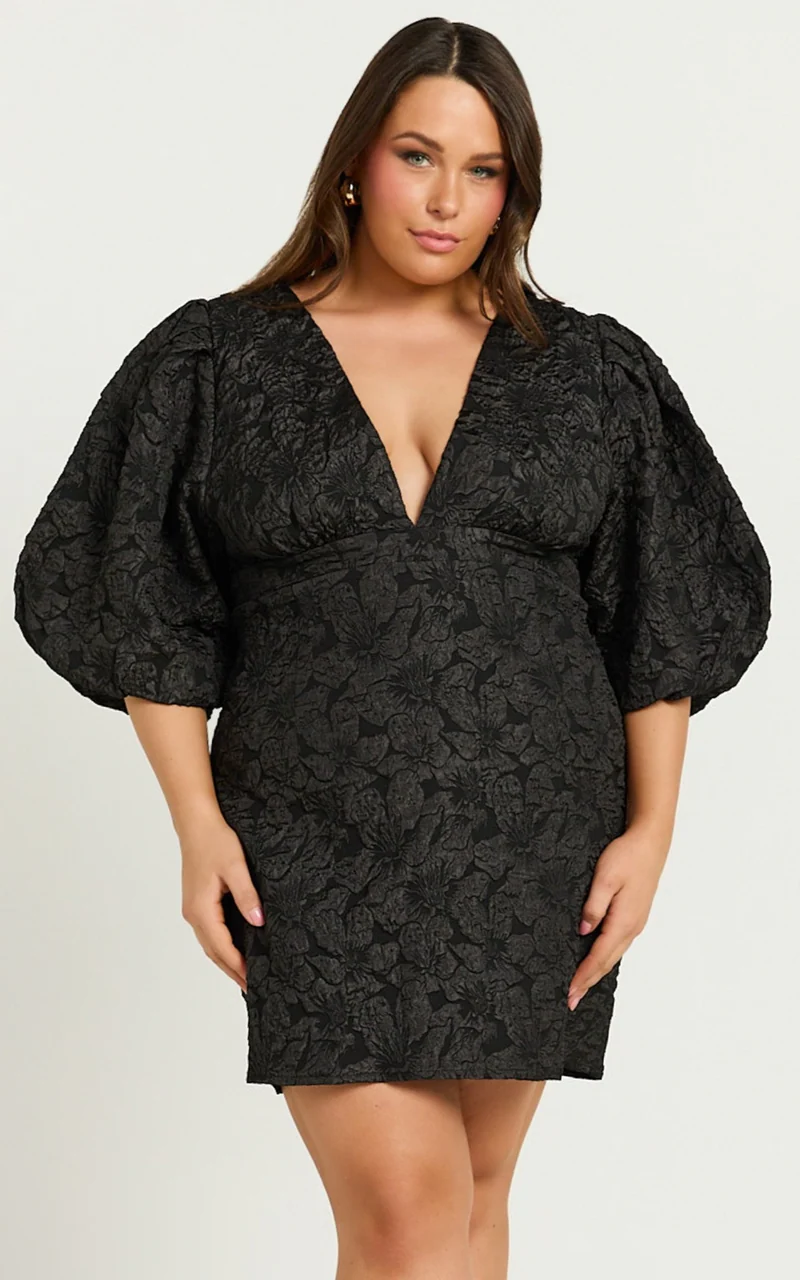 Miley Mini Dress - V Neck Bodycon Dress in Black
