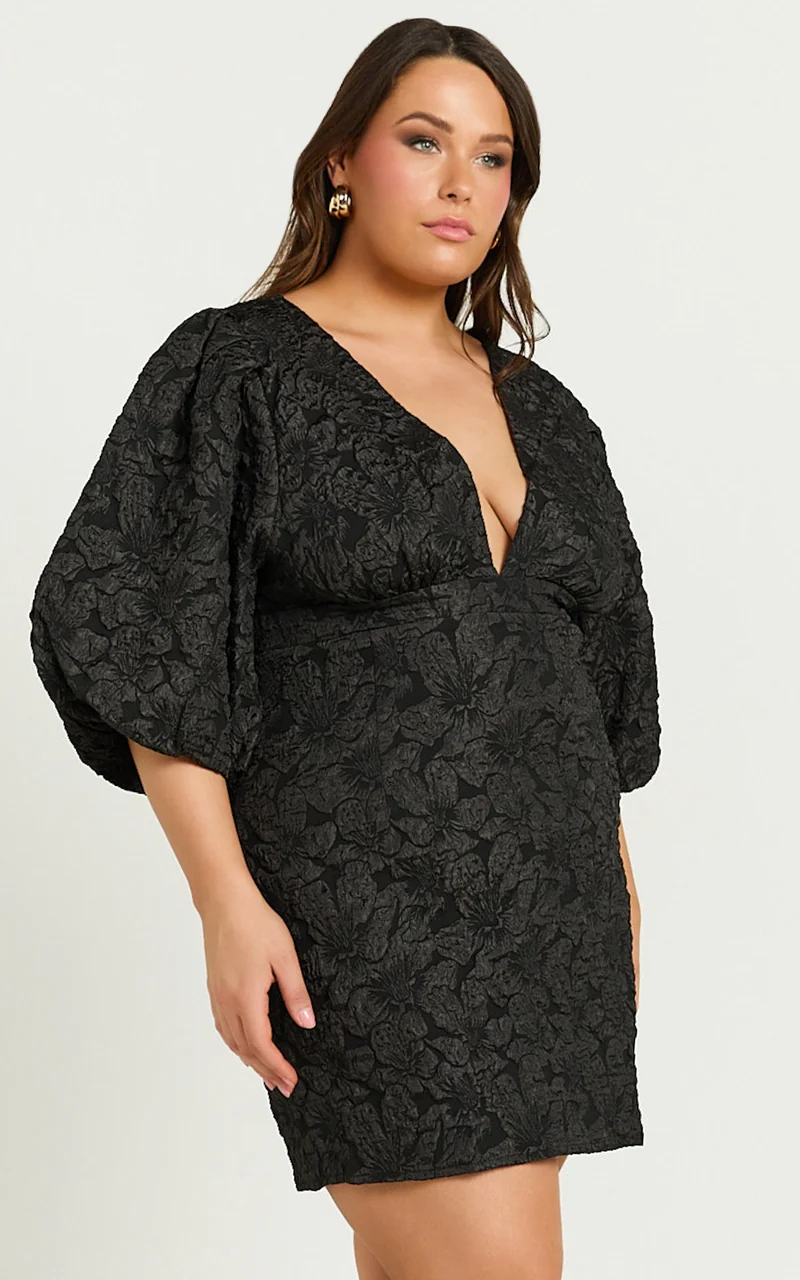 Miley Mini Dress - V Neck Bodycon Dress in Black