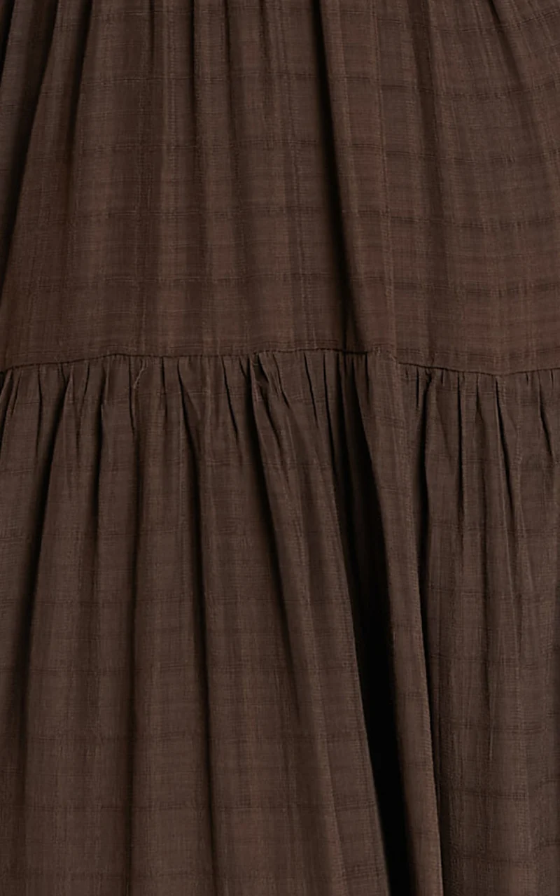 Cryzel Midi Dress - Flutter Sleeve Tiered Dress in Chocolate