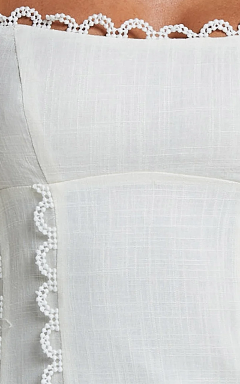 Gelli Mini Linen Blend Dress - Strappy Lace Detail Dress in White