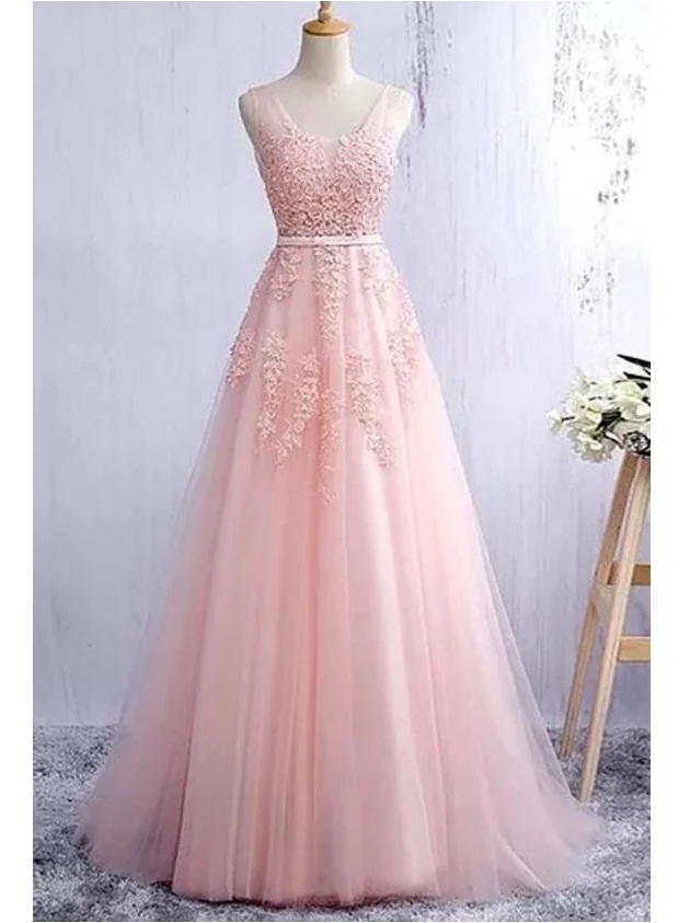 Robe de bal rose trapèze, robe formelle de remise de diplôme senior