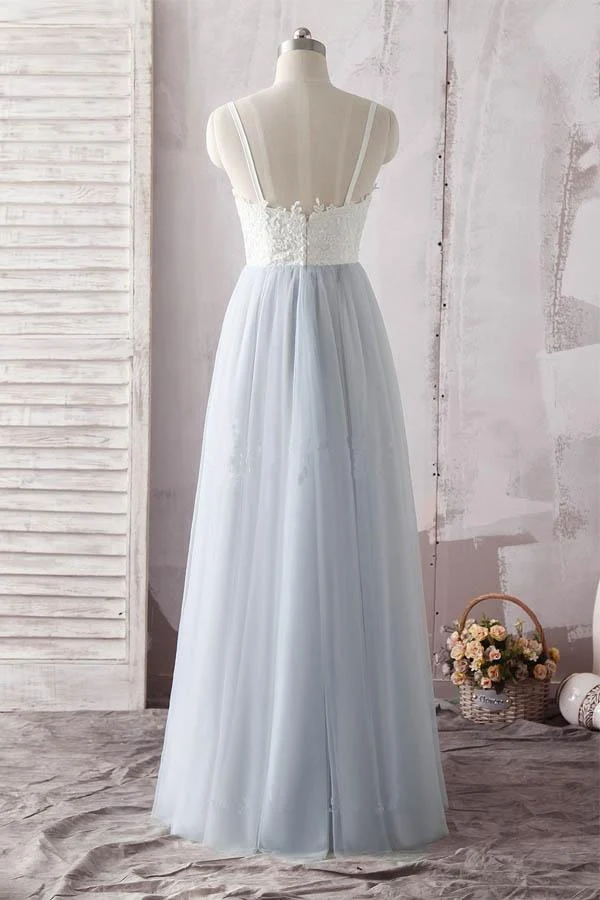 Robe de bal trapèze en tulle et dentelle blanche, longue, col en cœur