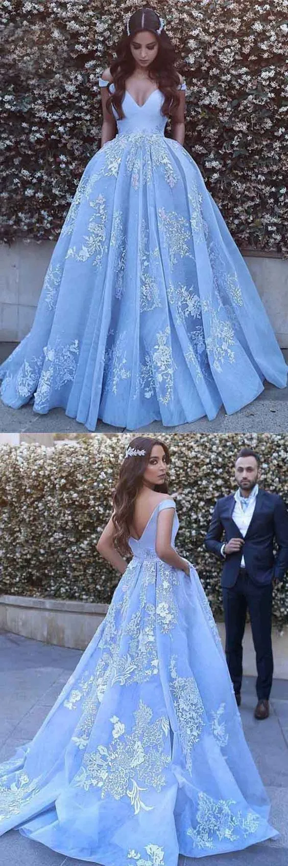 Robe de mariée en dentelle attrayante robe de bal bleu glace