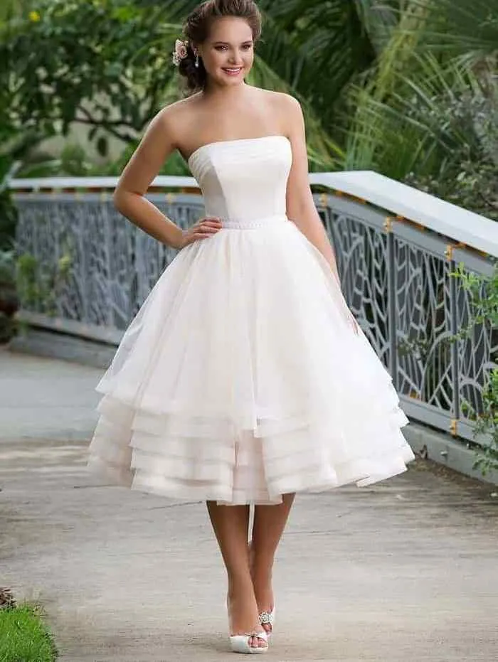 Nouveau Robe de mariée sans bretelles Vintage des années 1950, longueur thé, avec jupe