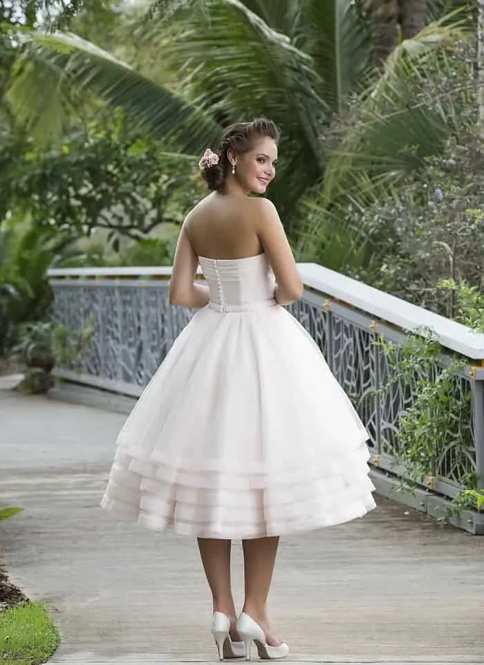 Nouveau Robe de mariée sans bretelles Vintage des années 1950, longueur thé, avec jupe