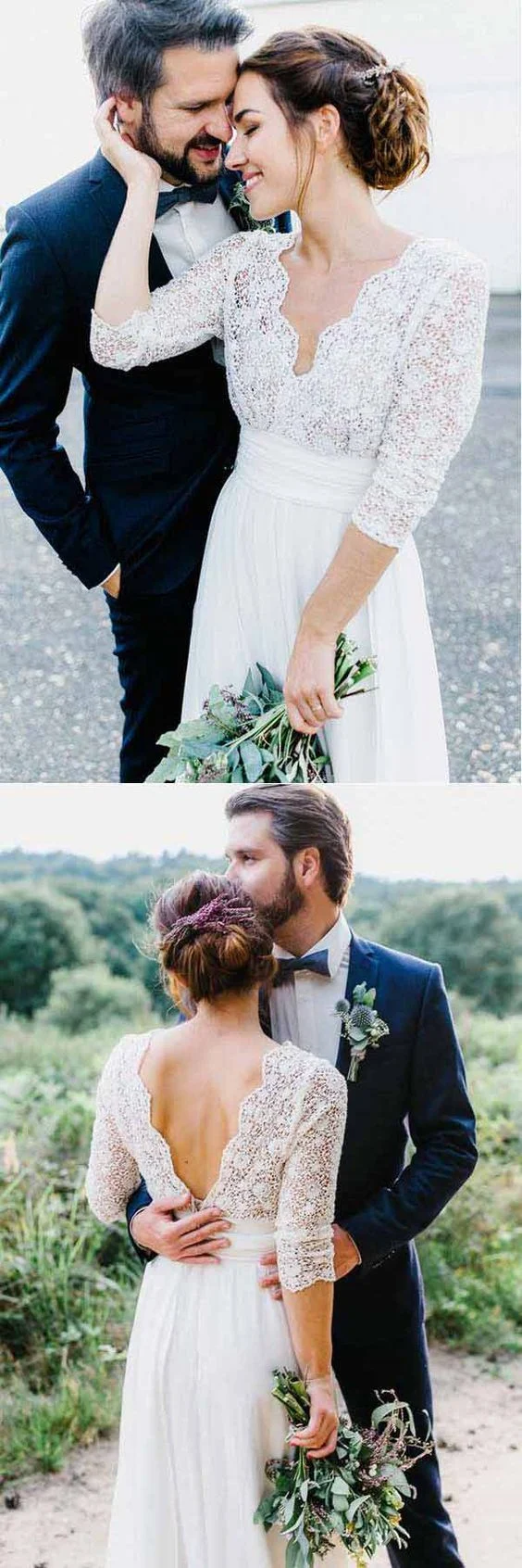 Robe de mariée en dentelle vintage country avec manches longues en dentelle
