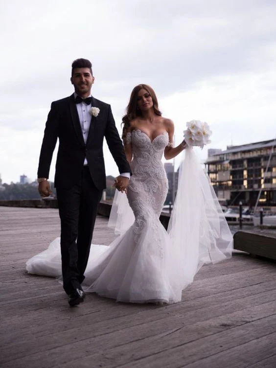 Robe de mariée sirène de luxe, épaules dénudées, bas en Tulle, dentelle, GDC1126