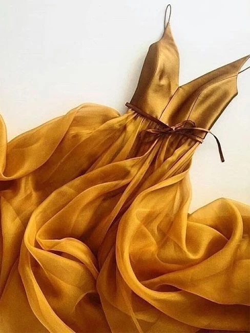 Robe de bal dorée longue en Organza, bretelles Spaghetti, robe de soirée