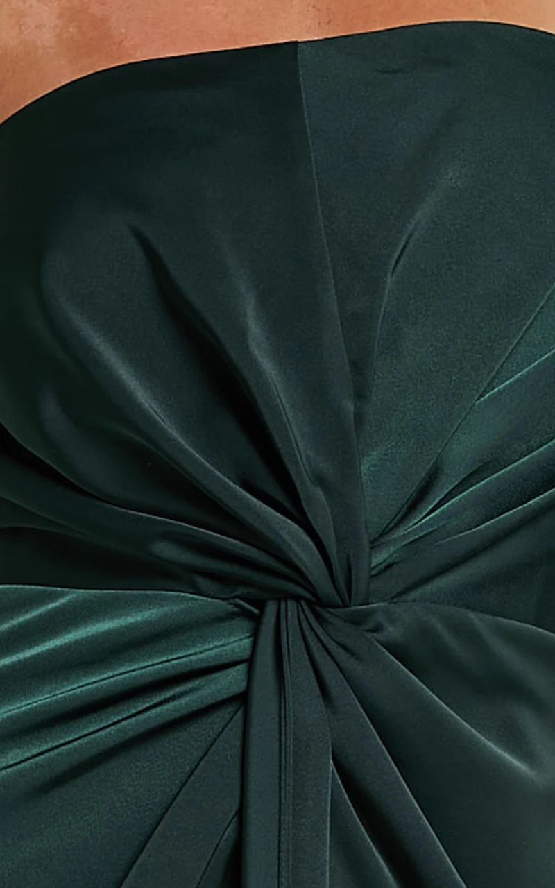 Hathaway Maxi Dress - Strapless Straight Neck Twist Front Split in Emerald