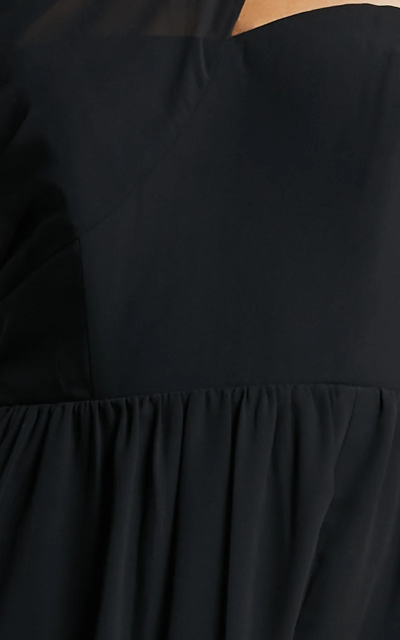 Amorette Maxi Dress - One Shoulder Detail Gown Dress in Black