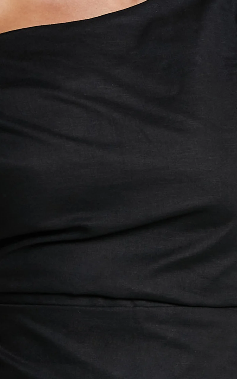 Jeofina Mini Dress - Off The Shoulder Linen Look Dress in Black