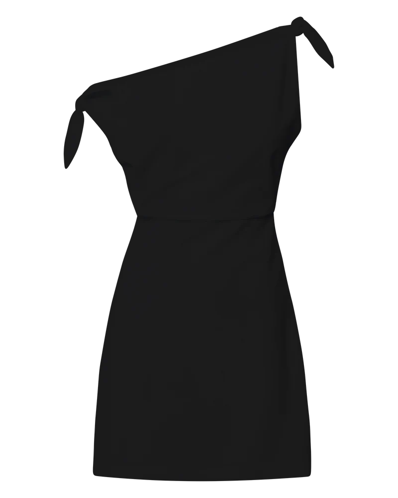 Jeofina Mini Dress - Off The Shoulder Linen Look Dress in Black