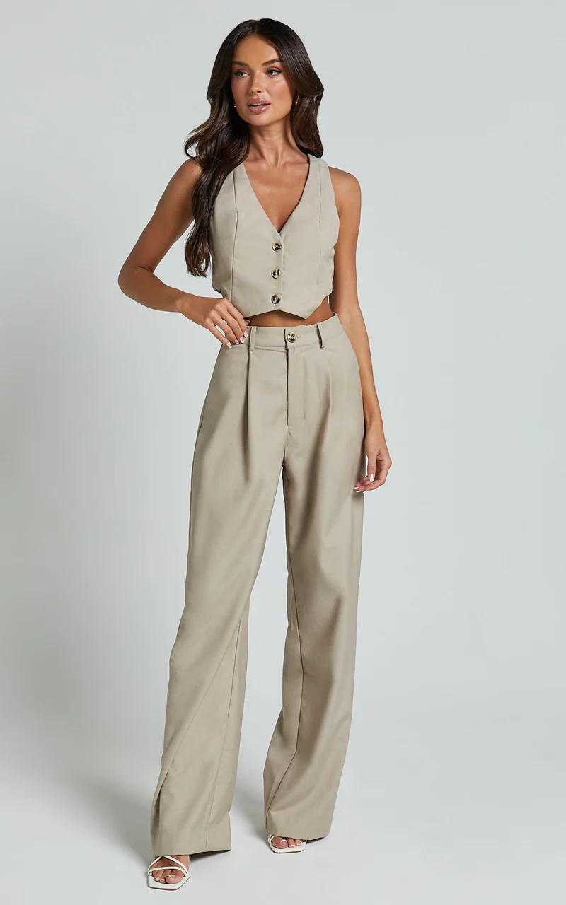 Izara Trousers - Mid Rise Relaxed Straight Leg Tailored Trousers in Oatmeal