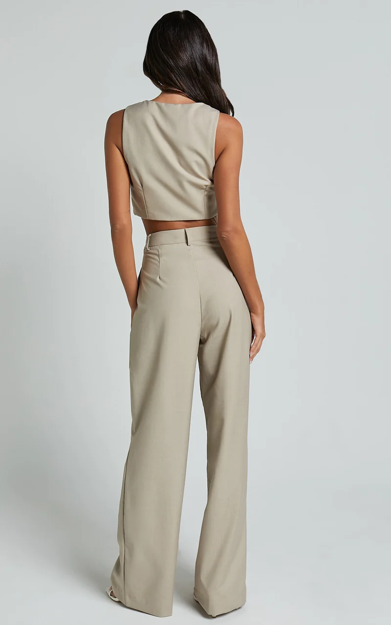 Izara Trousers - Mid Rise Relaxed Straight Leg Tailored Trousers in Oatmeal