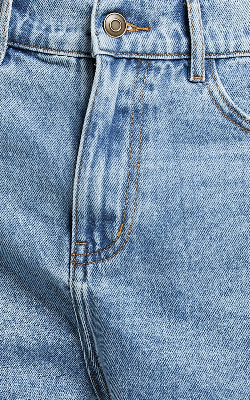 Renee Shorts - High Waisted Frayed Hem Denim Shorts in Light Blue Wash