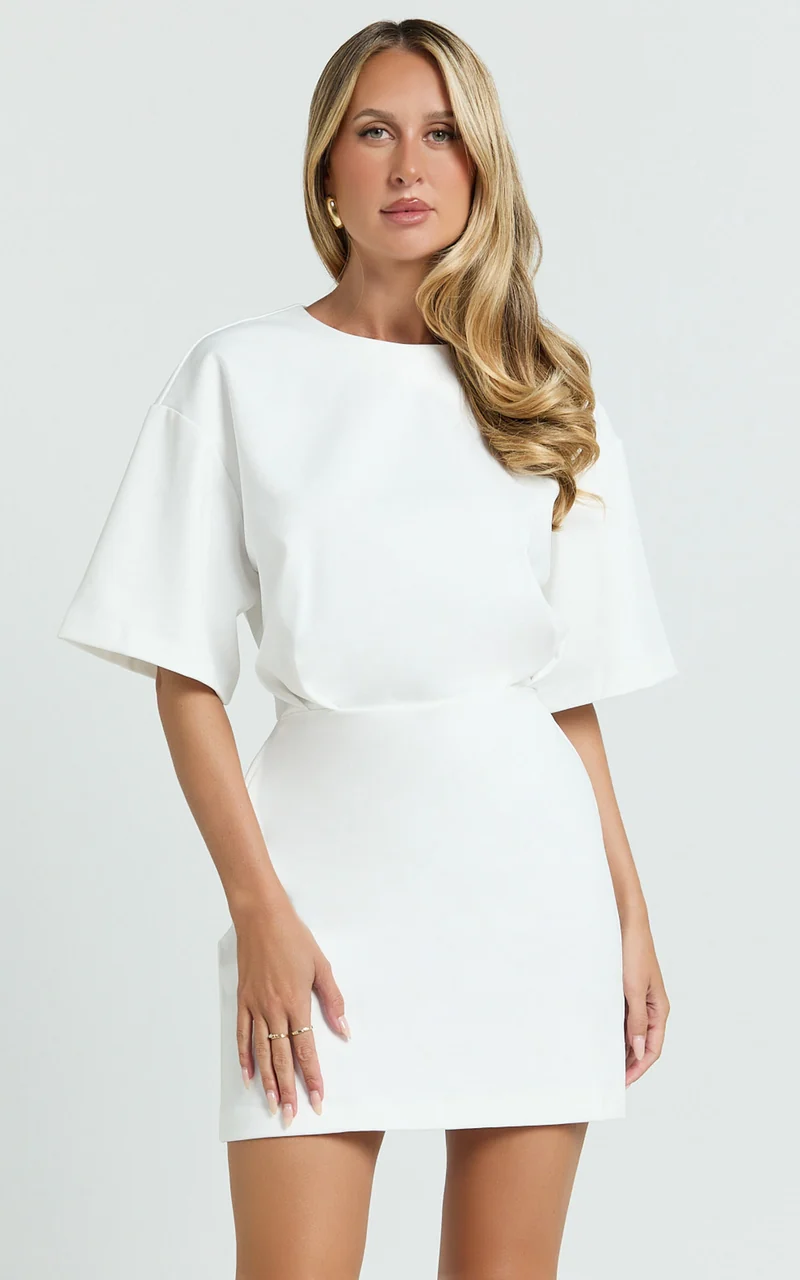 Karyna Mini Dress - Short Sleeve Boxy T-shirt Dress in White