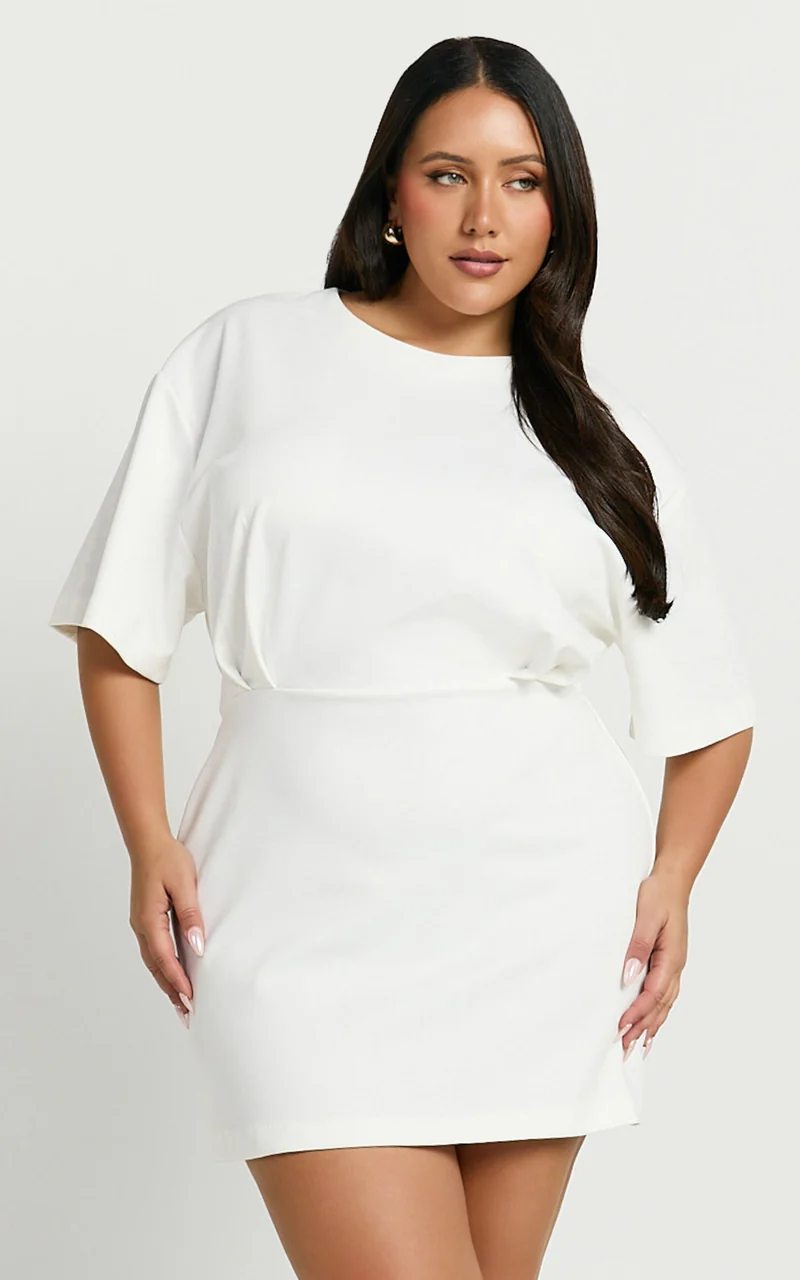 Karyna Mini Dress - Short Sleeve Boxy T-shirt Dress in White