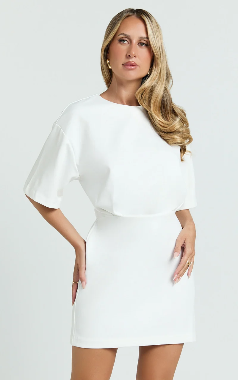 Karyna Mini Dress - Short Sleeve Boxy T-shirt Dress in White