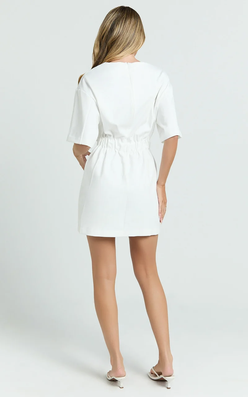 Karyna Mini Dress - Short Sleeve Boxy T-shirt Dress in White