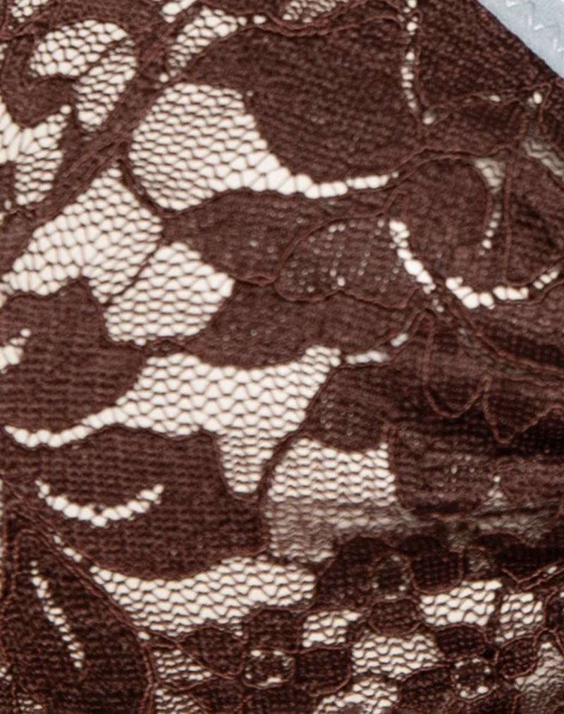 Soutien-gorge Lengkai en dentelle chocolat avec bordures bleues