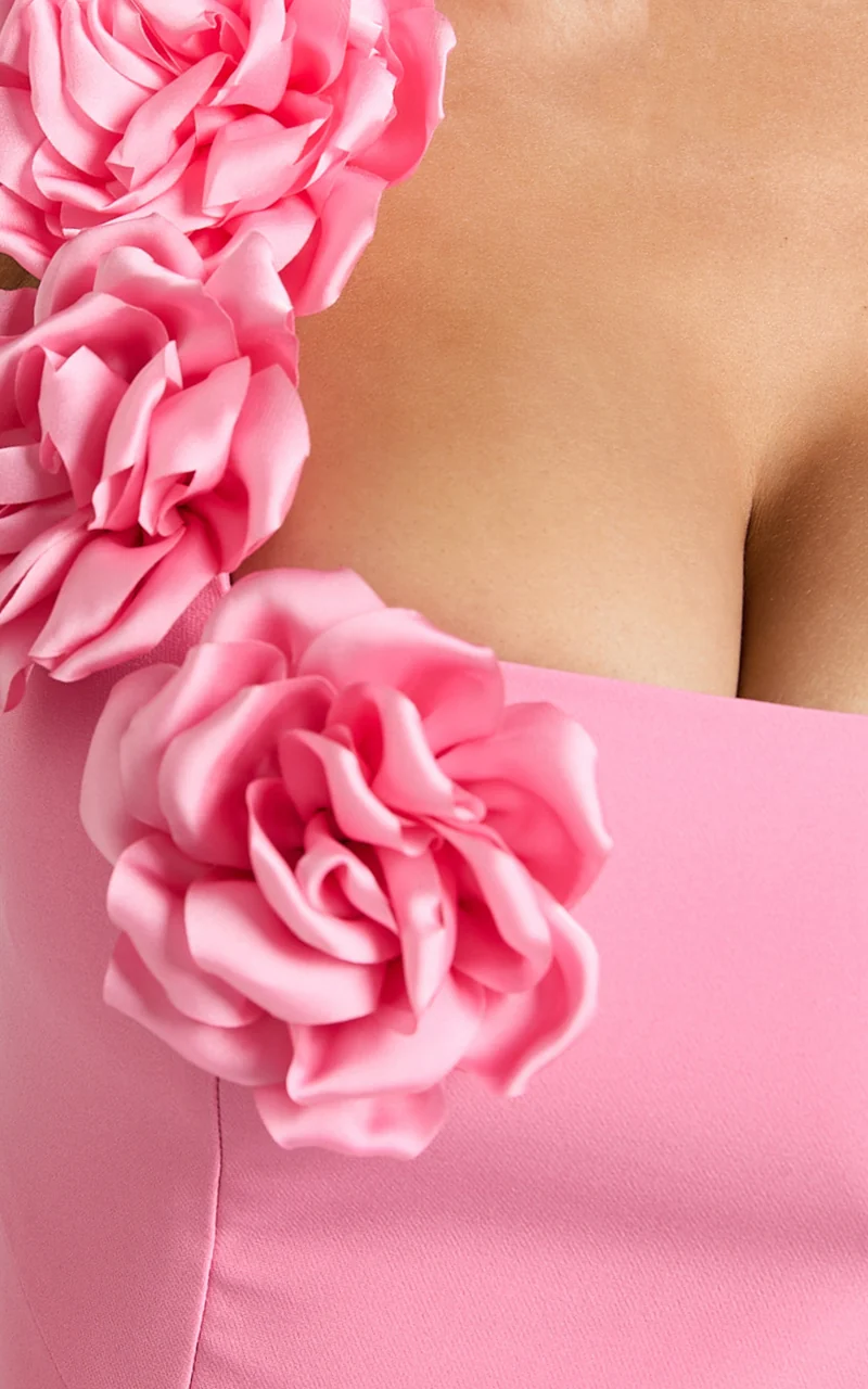 Emmy Mini Dress - Rosette Detail Fitted Dress in Bubblegum Pink